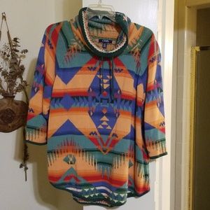 2X Sweater CHAPS multicolor Aztec print 3/4 sleeve